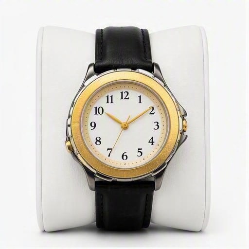 Gold bezel on black leather