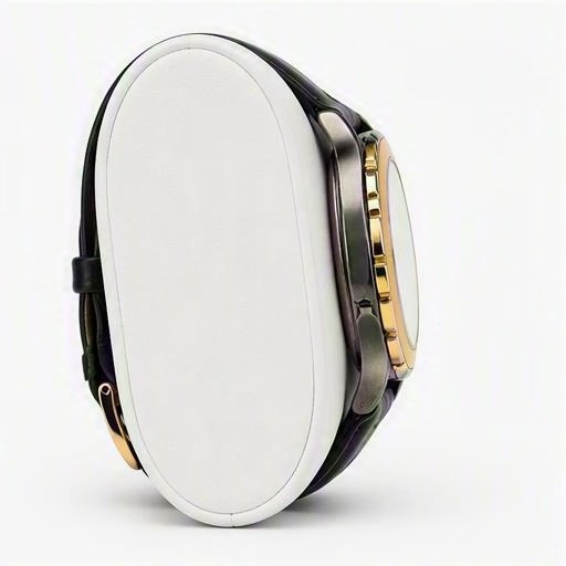 Gold bezel on black leather, edge view