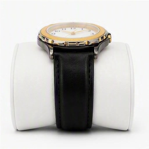 Gold bezel on black leather, reverse view