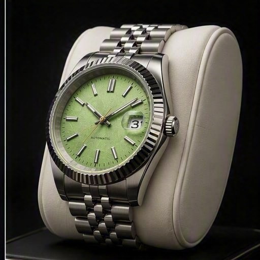Day-date on a dark ground, three-quarter view