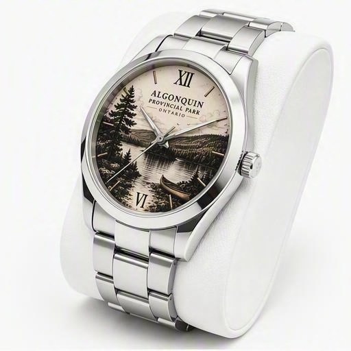 An engraved landscape dial, three-quarter view