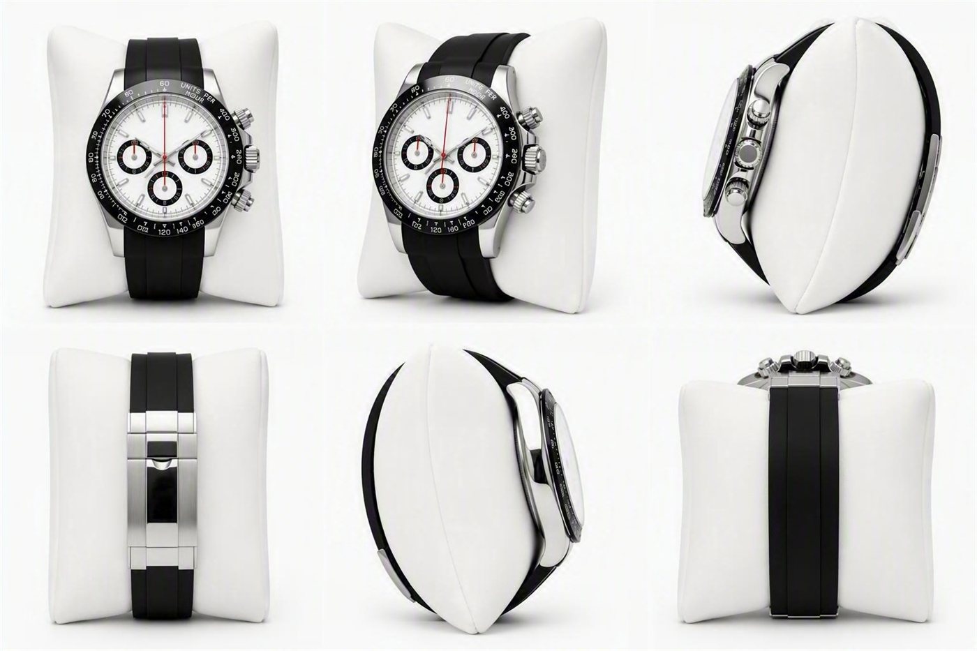 The Circuit chronograph photographed from six angles